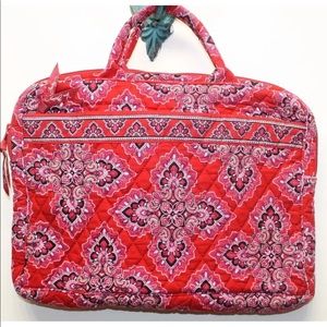 Vera Bradley Quilted Red Paisley Laptop Bag Front Zipper Pocket Sz 16